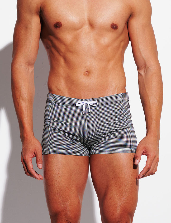 Micro-Check Push-Up Swim Trunks – Low Rise Sculpt Fit with Removable Cup S4627