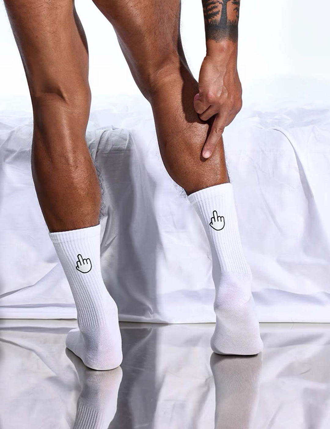 Reflective Middle Finger Thin Crew Socks