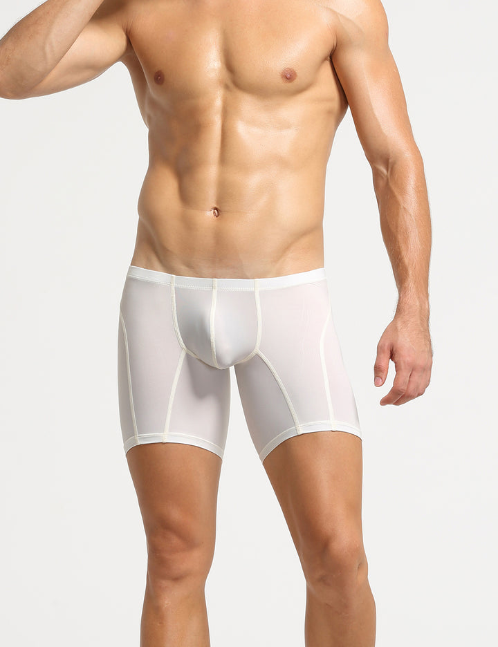 Nylon Low Rise Elastic Long Boxer Briefs 10202