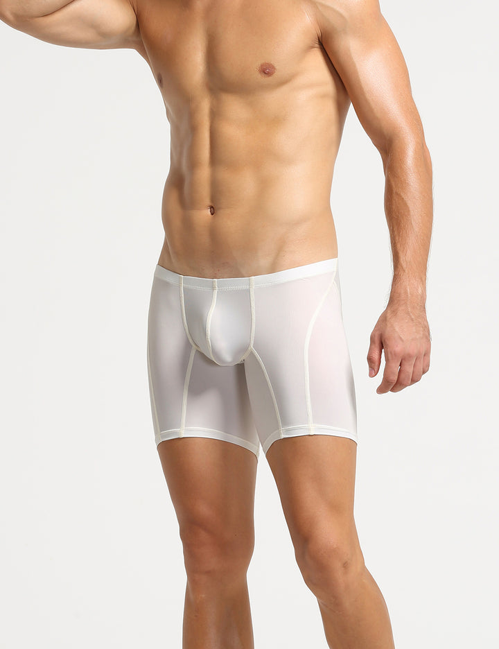Nylon Low Rise Elastic Long Boxer Briefs 10202