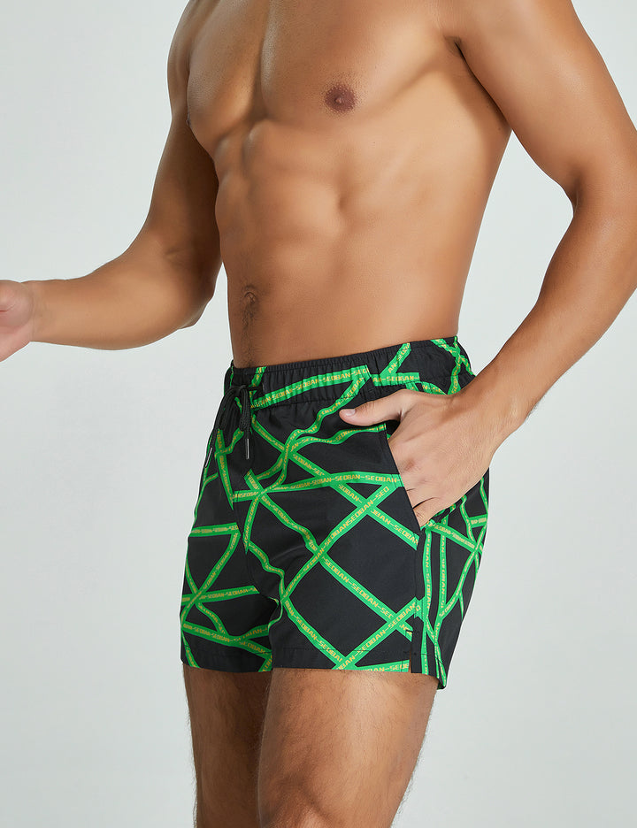 Training Sport Shorts 11301 with Quick-Dry in Green Stripe